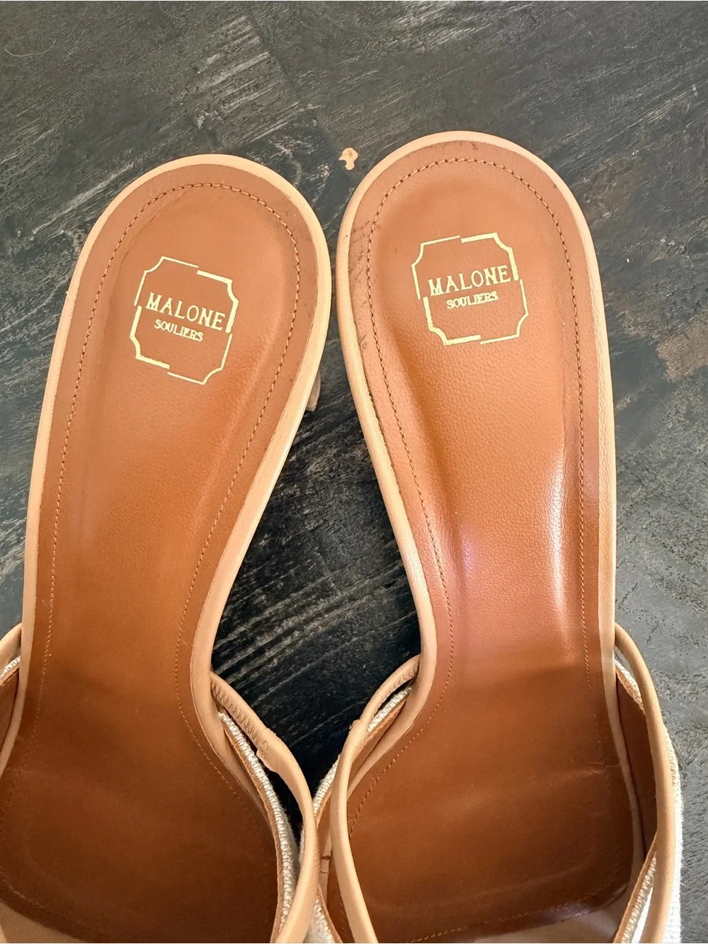 Malone Souliers Demi Linen & Tan Block Heel Mule Slide 42